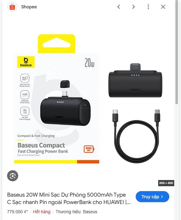 Pin mini 5000mah chân typeC
