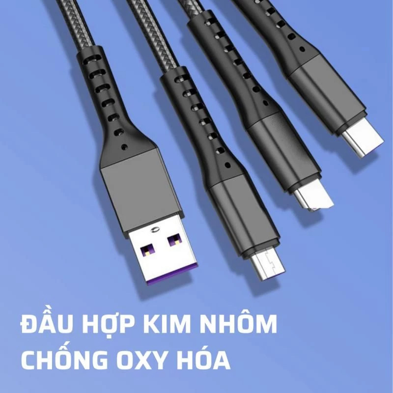 Dây Sạc Dù Kujia 5A 3in1 chống đứt gẫy - Ảnh 6
