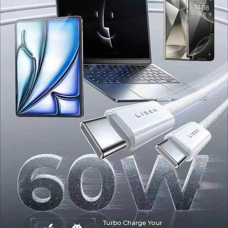 Cáp Lisen 60W C-C 1m (Hàng bán trên Amazon) - Bọc Nylon siêu bền, tương thích cao - Màu Đen - Ảnh 5