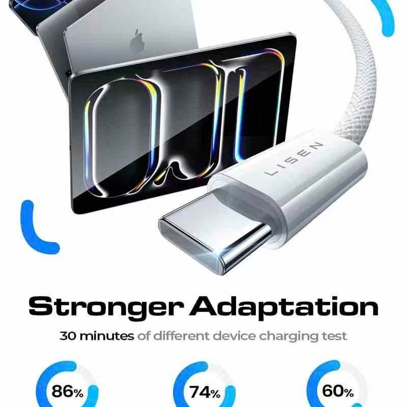 Cáp Lisen 60W C-C 1m (Hàng bán trên Amazon) - Bọc Nylon siêu bền, tương thích cao - Màu Đen - Ảnh 6