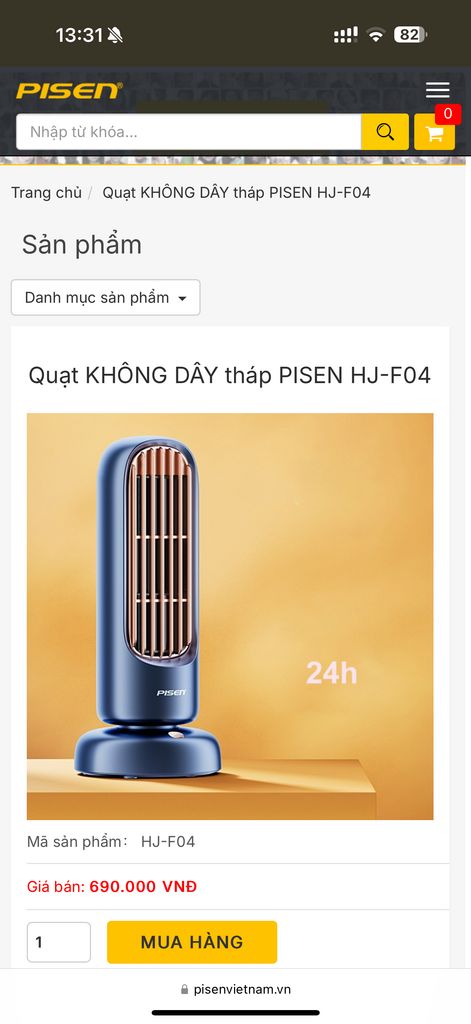 Quạt tháp không dây PISEN HJ-F04 (màu xanh) - Ảnh 6