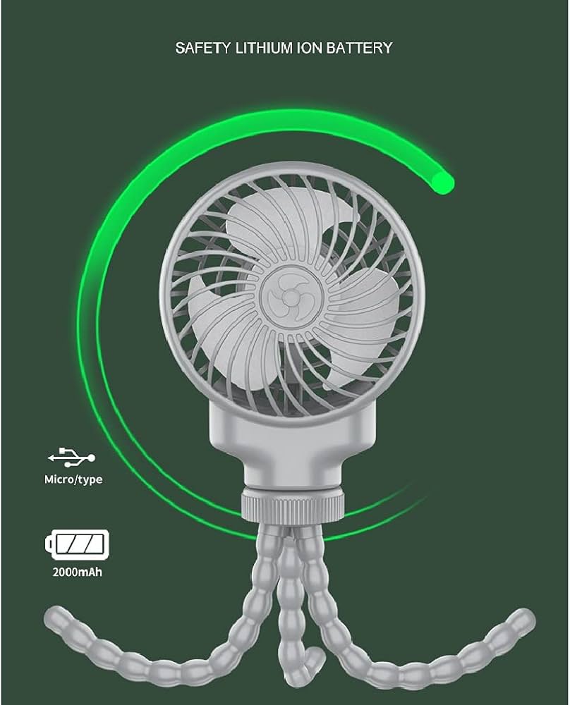 Quạt tích điện Octopus Fan kèm chân kẹp đa năng - Quạt tích điện đa năng chân kẹp bạch tuộc - Ảnh 4