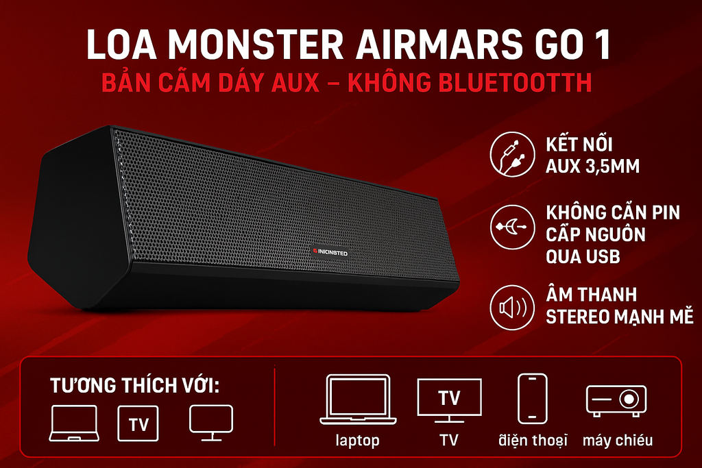 Loa Monster Soundbar mini AIRMARS GO 1 – BẢN CÓ DÂY CHUẨN CHƠI GAME, NGHE NHẠC
