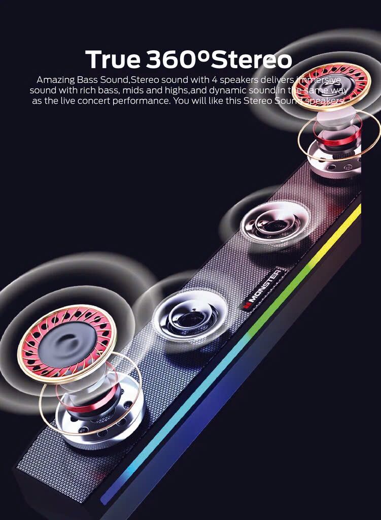 Loa Monster Soundbar mini AIRMARS GO 1 – BẢN CÓ DÂY CHUẨN CHƠI GAME, NGHE NHẠC - Ảnh 3