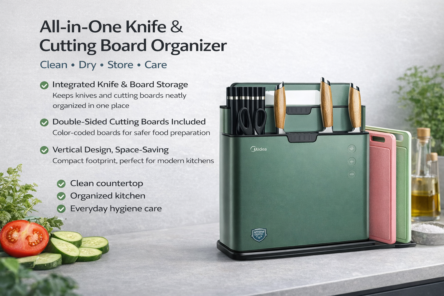 Máy khử trùng dao thớt Midea - Tặng 2 thớt kháng khuẩn - khử trùng bằng tia UV 360°, tự sấy khô PTC