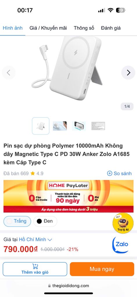 Sạc dự phòng magsafe Anker Zolo 10.000mAh - A1685 (Trắng) - Ảnh 2