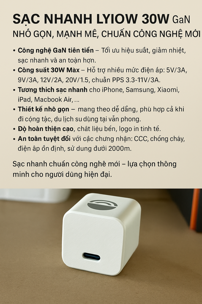 Sạc nhanh GaN LYIOW 30W - Sạc nhanh PD/QC/PPS - Ảnh 3