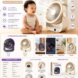 Quạt tích điện đa năng Y-001 - Để bàn, treo tường, 100 cấp độ, an toàn cho trẻ…