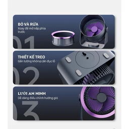 Quạt tích điện đa năng Y-001 - Để bàn, treo tường, 100 cấp độ, an toàn cho trẻ…