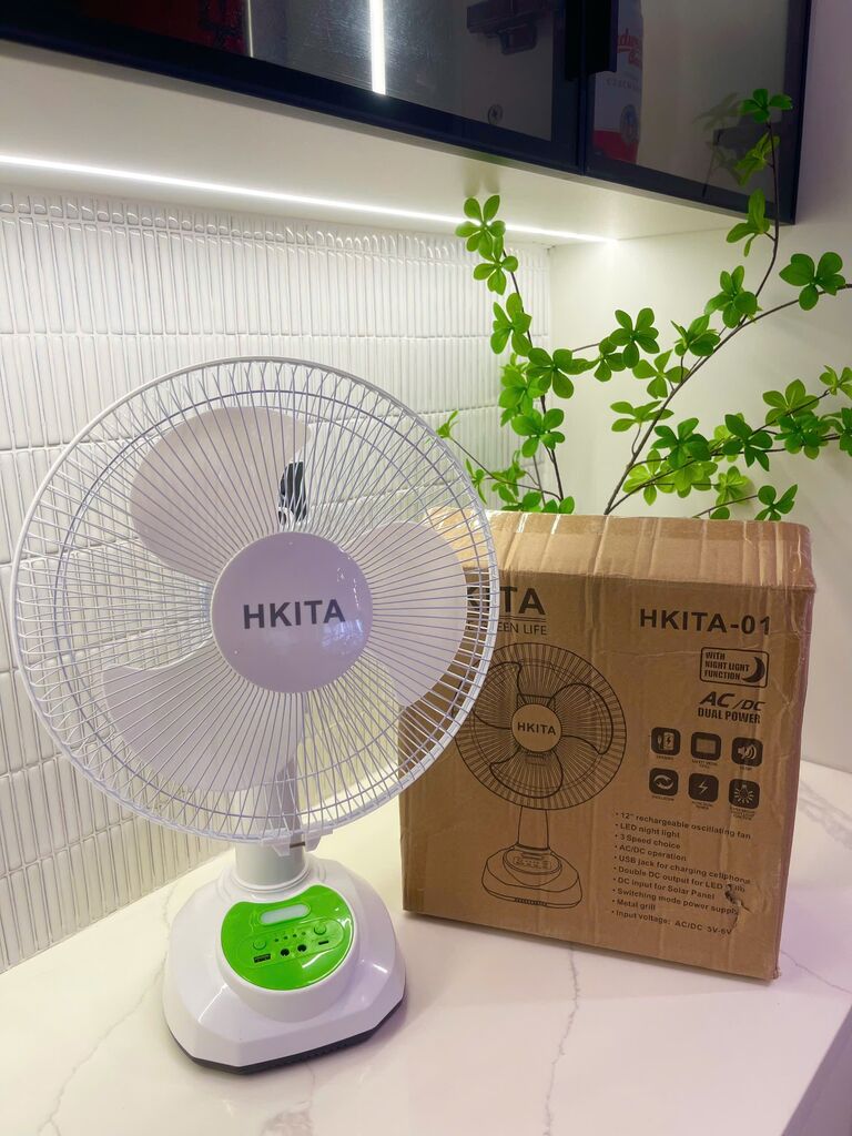 Quạt tích điện HKITA - Siêu bền, tích hợp đèn LED chiếu sáng, trang bị thêm cổng sạc USB, 