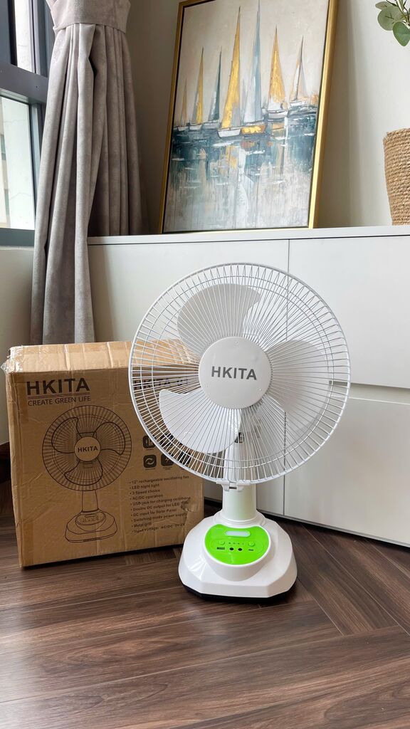 Quạt tích điện HKITA - Siêu bền, tích hợp đèn LED chiếu sáng, trang bị thêm cổng sạc USB,  - Ảnh 2
