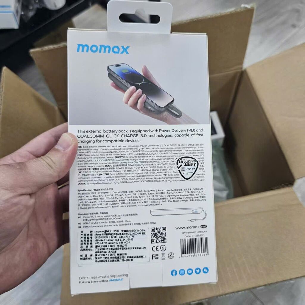 Pin sạc dự phòng Momax iPower PD3 10.000mAh kèm cáp Lighning MFI - Ảnh 2
