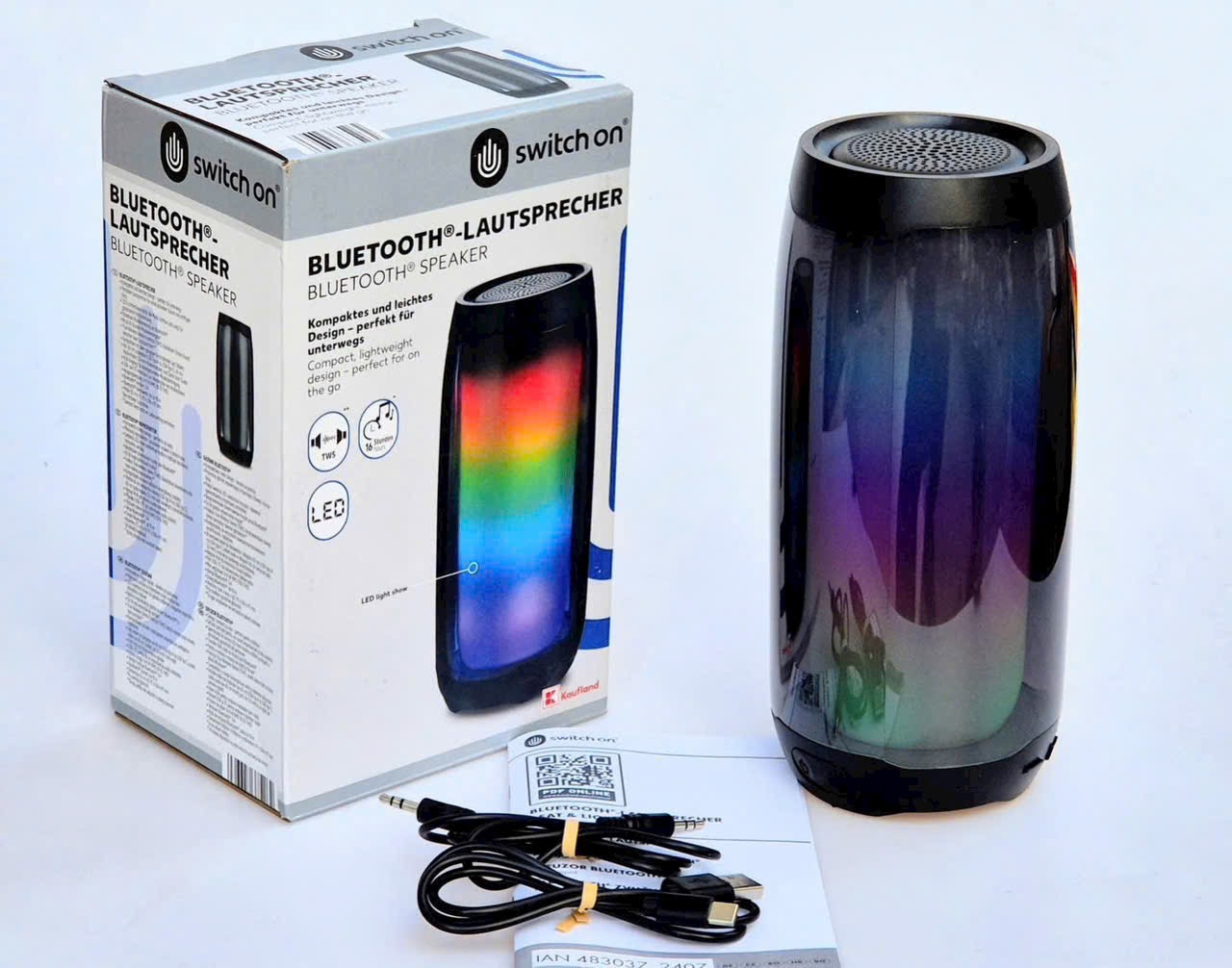 Loa Bluetooth Switch On  - Thương hiệu Đức từ Kaufland- Pin trâu, LED màu, TWS tạo âm thanh stereo