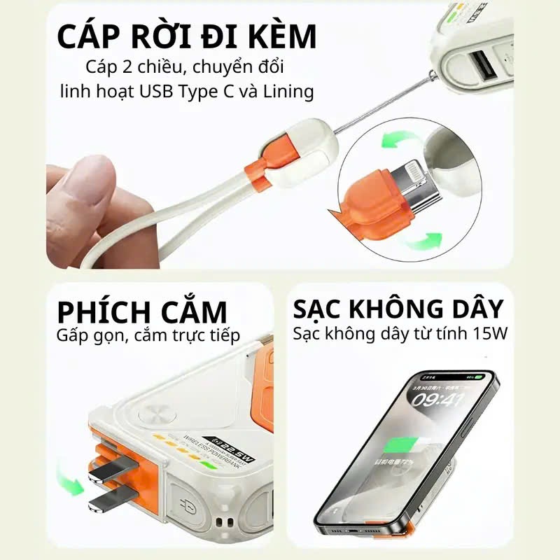 Sạc dự phòng Magsafe 10.000mAh NOHON 22.5W – Sạc dự phòng 5in1 - Ảnh 8