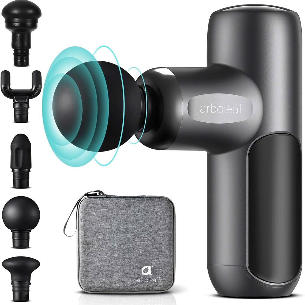 Súng Massage Arboleaf Mini 5 đầu massage tiện lợi - Bản tặng kèm Valy đựng, 5 tốc độ, pin trâu