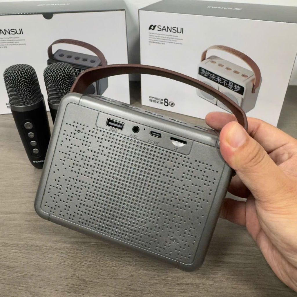 Loa Bluetooth Karaoke Mini SANSUI V2 Kèm 2 mic không dây – Màn Hình LED Hiển Thị Lời Bài Hát - Ảnh 6