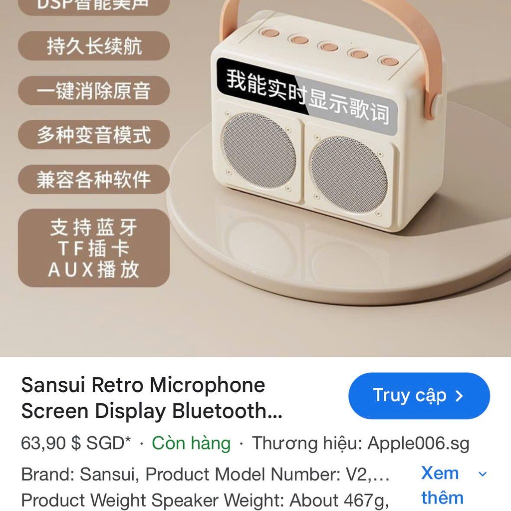 Loa Bluetooth Karaoke Mini SANSUI V2 Kèm 2 mic không dây – Màn Hình LED Hiển Thị Lời Bài Hát - Ảnh 4