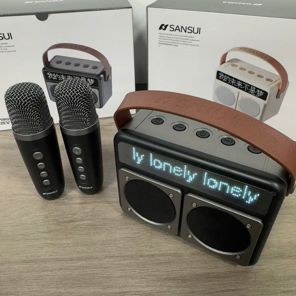 Loa Bluetooth Karaoke Mini SANSUI V2 Kèm 2 mic không dây – Màn Hình LED Hiển Thị Lời Bài Hát - Ảnh 3