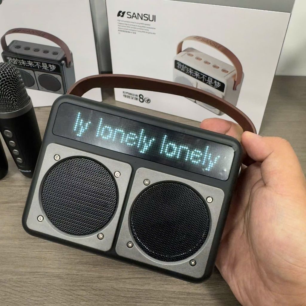 Loa Bluetooth Karaoke Mini SANSUI V2 Kèm 2 mic không dây – Màn Hình LED Hiển Thị Lời Bài Hát