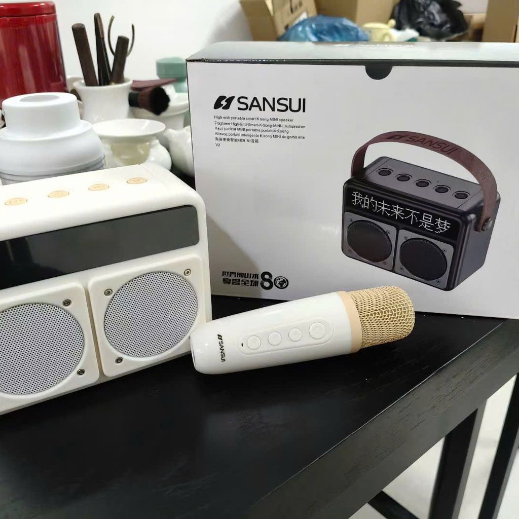 Loa Bluetooth Karaoke Mini SANSUI V2 Kèm 2 mic không dây – Màn Hình LED Hiển Thị Lời Bài Hát - Ảnh 2