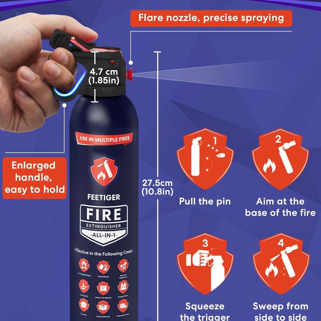 Bình xịt chữa cháy mini FEETIGER – Đa năng, dễ dùng, an toàn - 1 hộp 2 bình, ko tách lẻ - Ảnh 8
