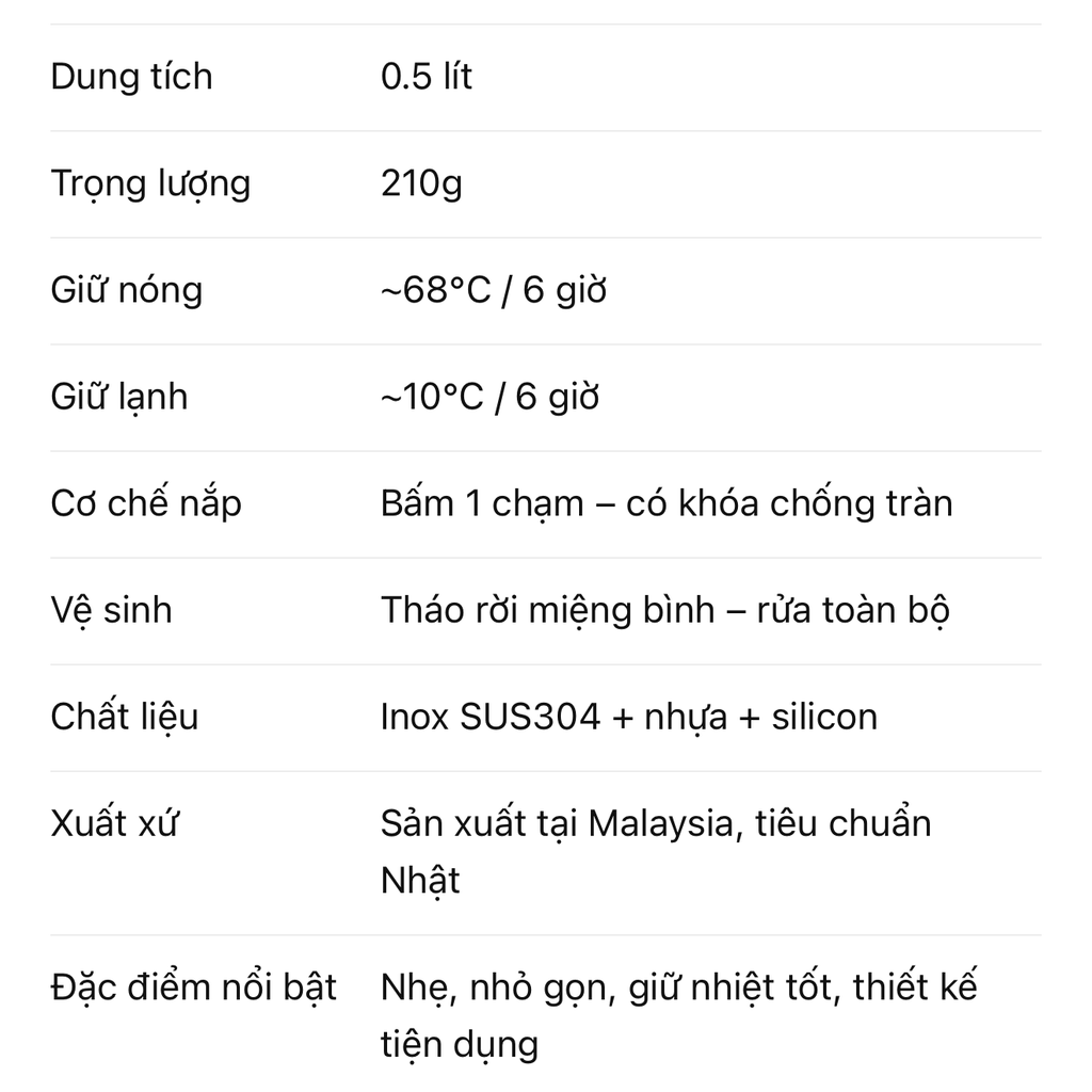 Bình giữ nhiệt siêu nhẹ Thermos 0.5L - Giữ nhiệt siêu đỉnh, nhiều màu lựa chọn - Ảnh 7