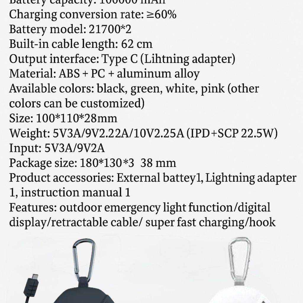  Pin Sạc Dự Phòng HW03 – Công Nghệ Pin Xe Điện 21700, kèm cáp C và đầu chuyển L, đèn Led - màu trắng - Ảnh 7