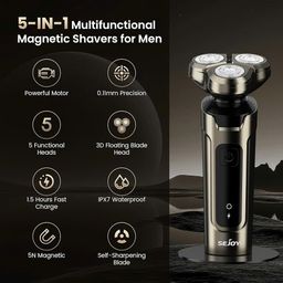 Máy Cạo Râu Điện Đa Năng Sejoy 5in1 - Lưỡi Dao 3D Floating, Đầu Từ Tính 5N, Ch…
