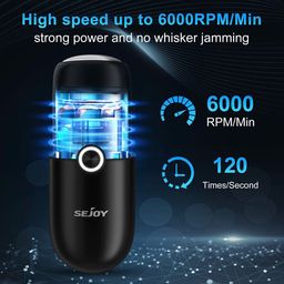 Dao cạo râu mini SEJOY X5 – nhỏ gọn bỏ túi, lưỡi 6 cánh 6000 vòng/phút, chống…