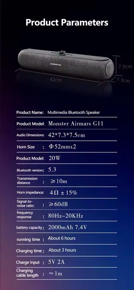 Loa Bluetooth Monster Airmars G11 – soundbar công suất 20W, âm thanh vòm 360°, hỗ trợ thẻ nhớ TF - Ảnh 3