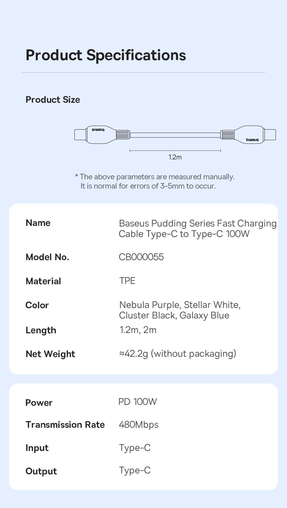  Cáp sạc nhanh 100W Baseus Silicone Pudding 1.2m C to C - siêu bền, tặng kèm sticker (màu tím) - Ảnh 7