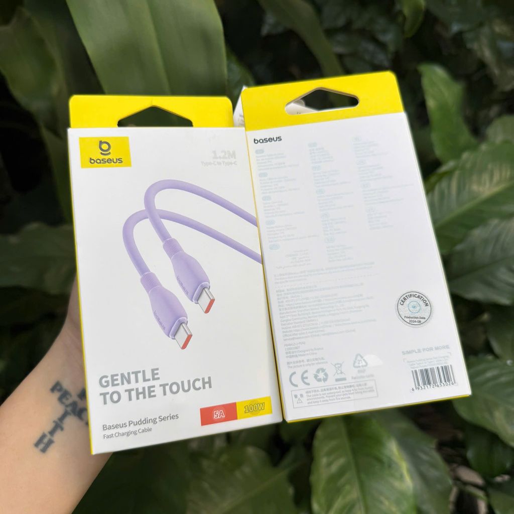  Cáp sạc nhanh 100W Baseus Silicone Pudding 1.2m C to C - siêu bền, tặng kèm sticker (màu tím)