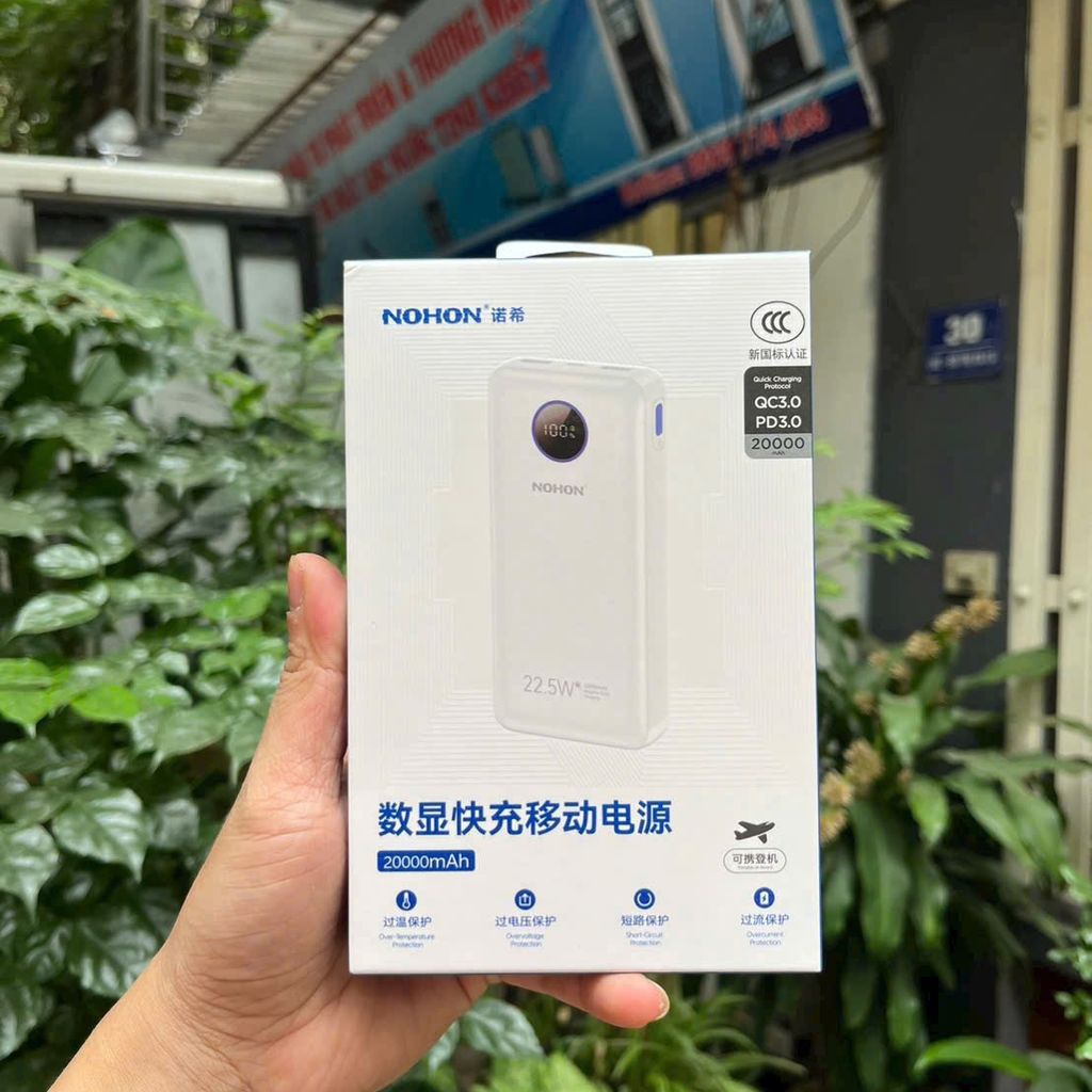 Sạc dự phòng NOHON 20.000mAh – Sạc nhanh 22.5W PD3.0 QC3.0, màn hình LED, sạc nhiều thiết bị