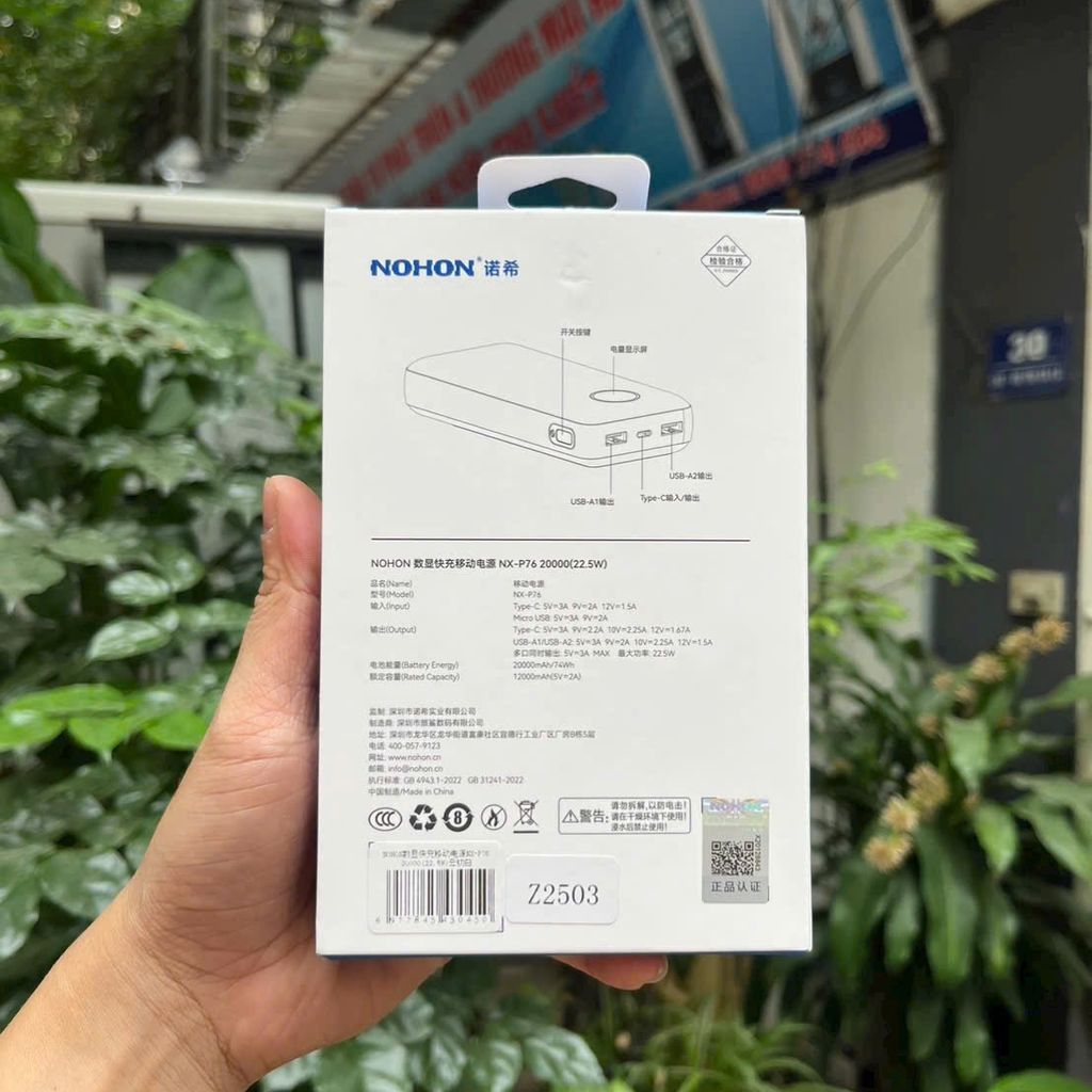 Sạc dự phòng NOHON 20.000mAh – Sạc nhanh 22.5W PD3.0 QC3.0, màn hình LED, sạc nhiều thiết bị - Ảnh 8