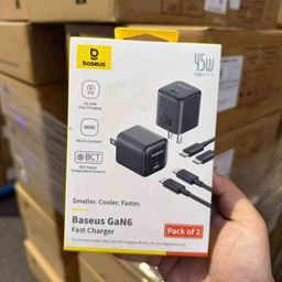 Combo 2 bộ sạc C-C Baseus GaN6 45w - 2 củ + cáp C–C 60W, nhanh - gọn - tiện lợi
