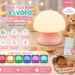 Đèn ngủ nấm VAVOFO - RGB đổi màu, cảm ứng + điều khiển, tích pin tiện lợi, đa…