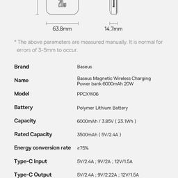 Sạc Magsafe Baseus Magnetic 6000mAh 20w, kèm dây C-C 60w, siêu mỏng nhẹ, tặng…