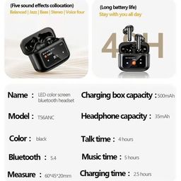 Tai Nghe Bluetooth AWEI T56 ANC Màn Hình Cảm Ứng Màu, Chống Ồn ANC+ENC, Blueto…