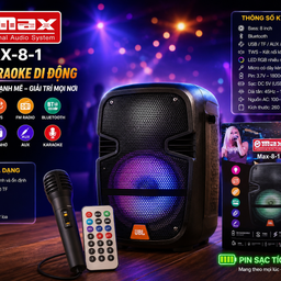 Loa Karaoke Di Động MAX-8-1 - Tặng Micro Có Dây Và Remote, LED RGB, Tích Pin,…