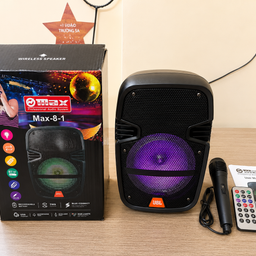 Loa Karaoke Di Động MAX-8-1 - Tặng Micro Có Dây Và Remote, LED RGB, Tích Pin,…