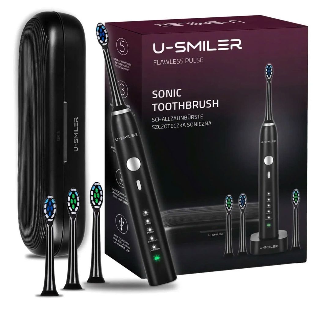 Bàn chải sóng âm U-SMILER PRO - IPX8, Tần số 84.000 nhịp, dock sạc không dây, tặng hộp + 4 đầu - ĐEN thực tế Bàn chải sóng âm U-SMILER PRO - IPX8, Tần số 84.000 nhịp, dock sạc không dây, tặng hộp + 4 đầu - ĐEN - Góc chụp chi tiết thực tế 12