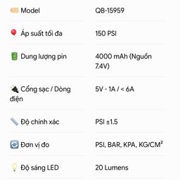 Bơm Lốp Ô Tô Cầm Tay FadakWalt 150 PSI - Pin Khoẻ, Bơm Nhanh, Cảm Ứng Tự Ngắt
