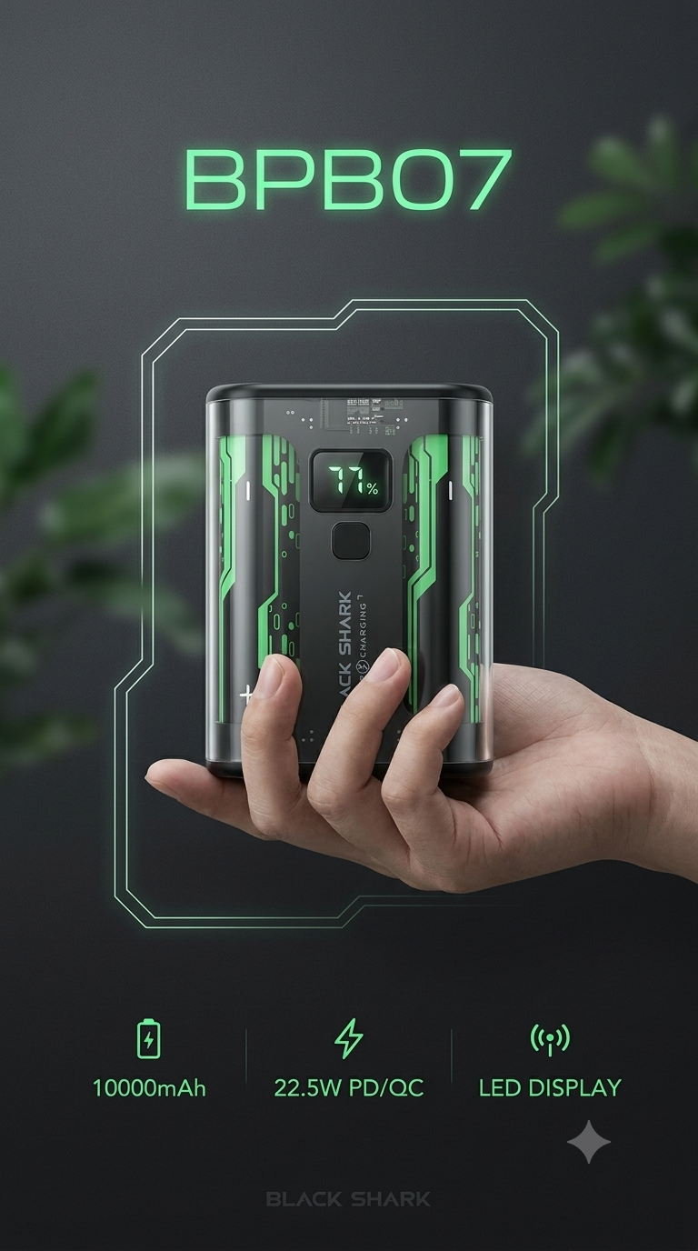 Sạc Dự Phòng Gaming Black Shark 10000mAh 22.5W - Sạc nhanh, phong cách chính hãng Sạc Dự Phòng Gaming Black Shark 10000mAh 22.5W - Sạc nhanh, phong cách - Thiết kế ngoại quan thực tế chính hãng tại Hiếu Tạp Hóa