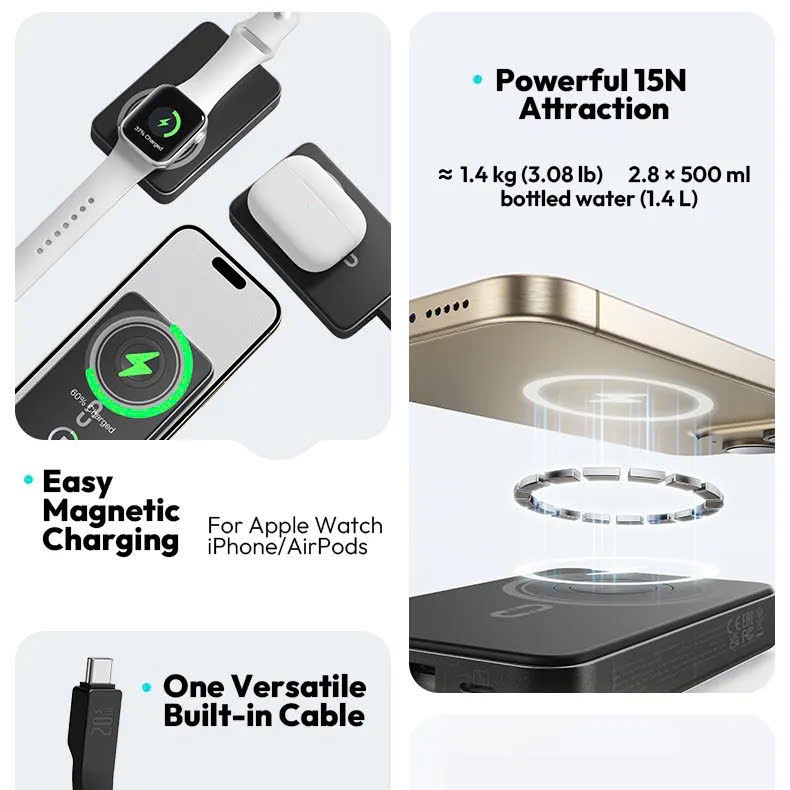 Sạc Dự Phòng MagSafe ROMOSS 10.000mAh 30W - Sạc đồng hồ + airpod, kèm dây C-L (NoBox - Màu Xanh) thực tế Sạc Dự Phòng MagSafe ROMOSS 10.000mAh 30W - Sạc đồng hồ + airpod, kèm dây C-L (NoBox - Màu Xanh) - Góc chụp chi tiết thực tế 13