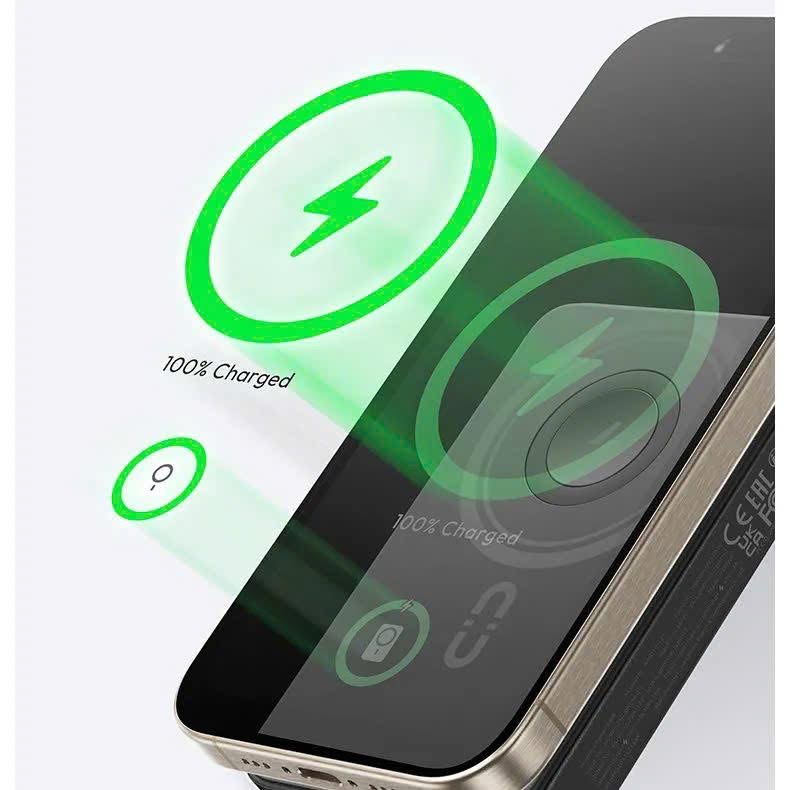 Sạc Dự Phòng MagSafe ROMOSS 10.000mAh 30W - Sạc đồng hồ + airpod, kèm dây C-L (NoBox - Màu Xanh) thực tế Sạc Dự Phòng MagSafe ROMOSS 10.000mAh 30W - Sạc đồng hồ + airpod, kèm dây C-L (NoBox - Màu Xanh) - Góc chụp chi tiết thực tế 16