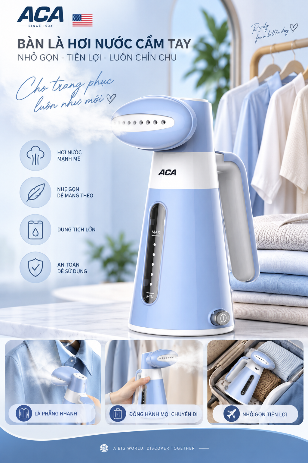 Bàn Ủi Hơi Nước Cầm Tay ACA Siêu Nhẹ Nhỏ Gọn Công Suất 600W chính hãng Bàn Ủi Hơi Nước Cầm Tay ACA Siêu Nhẹ Nhỏ Gọn Công Suất 600W - Thiết kế ngoại quan thực tế chính hãng tại Hiếu Tạp Hóa