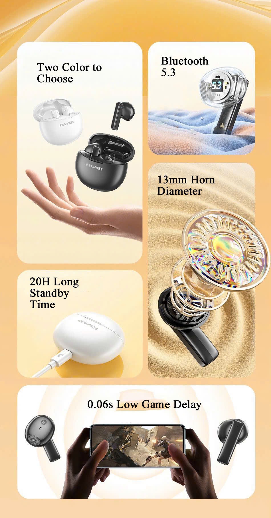 Tai Nghe Bluetooth AWEI T87 Âm Thanh Hi-Fi Độ Trễ Thấp Cho Game Thủ thực tế Tai Nghe Bluetooth AWEI T87 Âm Thanh Hi-Fi Độ Trễ Thấp Cho Game Thủ - Góc chụp chi tiết thực tế 5