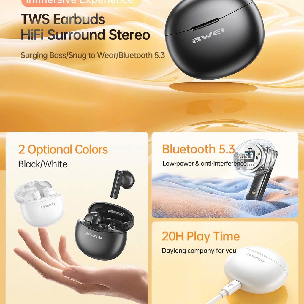 Tai Nghe Bluetooth AWEI T87 Âm Thanh Hi-Fi Độ Trễ Thấp Cho Game Thủ thực tế Tai Nghe Bluetooth AWEI T87 Âm Thanh Hi-Fi Độ Trễ Thấp Cho Game Thủ - Góc chụp chi tiết thực tế 8
