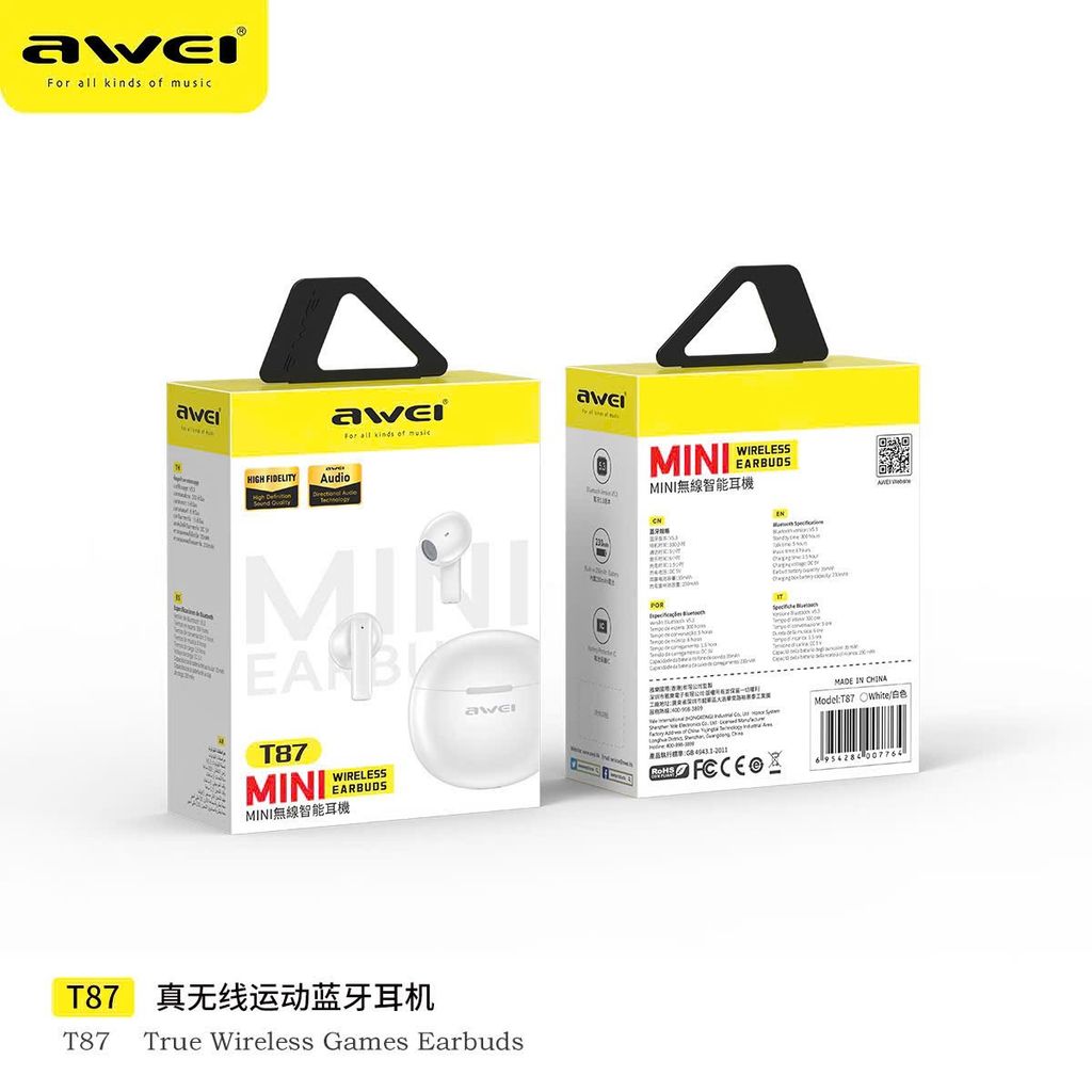 Tai Nghe Bluetooth AWEI T87 Âm Thanh Hi-Fi Độ Trễ Thấp Cho Game Thủ thực tế Tai Nghe Bluetooth AWEI T87 Âm Thanh Hi-Fi Độ Trễ Thấp Cho Game Thủ - Góc chụp chi tiết thực tế 11
