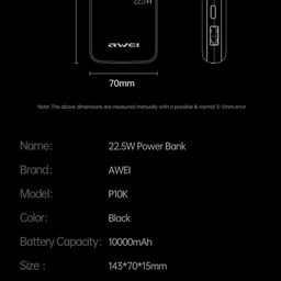 Pin Sạc Dự Phòng AWEI P10K 10.000mAh – Sạc Nhanh 22.5W, Siêu Mỏng Gọn (Random)